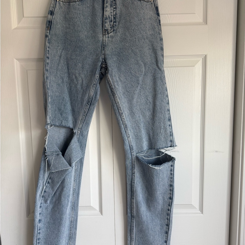 White Fox Boutique Light Blue Distressed Straight Leg Jeans